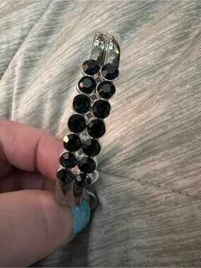 Paparazzi Silvertone Hinge Bracelet with Navy Faceted Stones